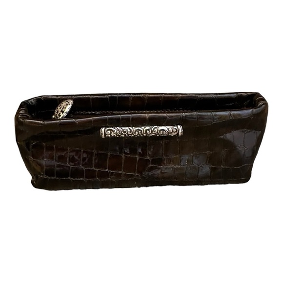 Brighton Handbags - Brighton Cher Brown Croc Embossed Patent Leather Cosmetic Makeup Bag.